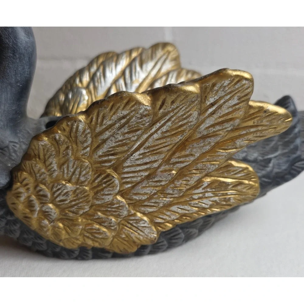 Vintage Style Charcoal Grey and Gold Swan Planter Decorative Glam
